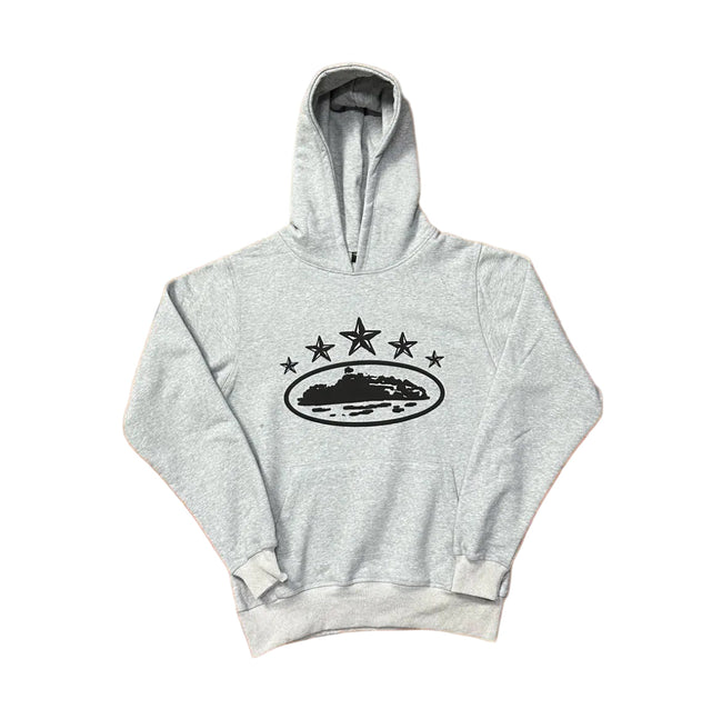 Grey Vintage Star Graphic Hoodie – Oversized Streetwear Pullover Sweatshirt Hover Image