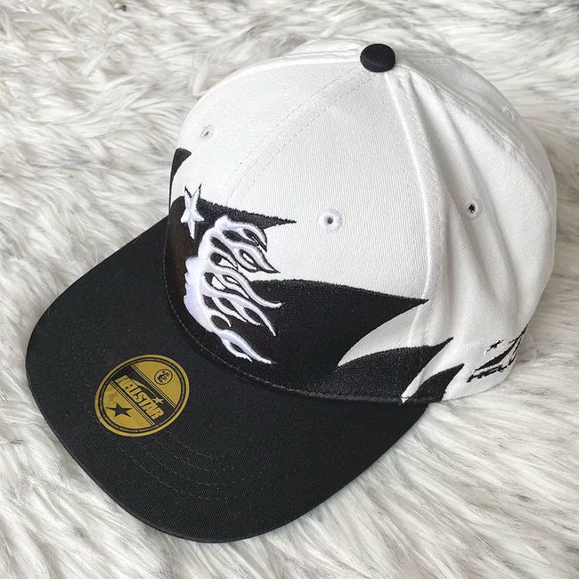 Hellstar White Black Split Color Flame Flat Brim Cap Hover Image