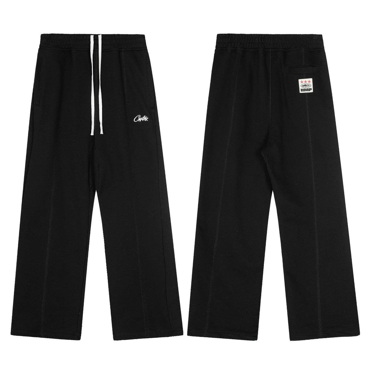 Black Minimalist Straight-Leg Sweatpants | Clean Streetwear Pants with Logo Detail
