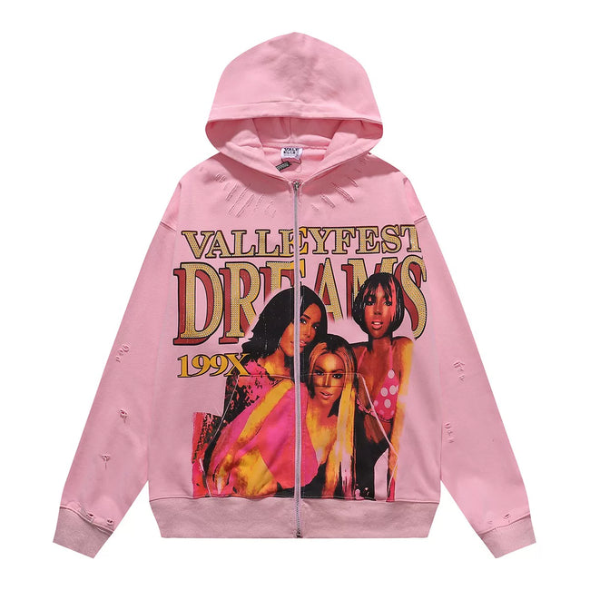 VALEFOREVER Pink Valley Fest 199X Portrait Zip Up Hoodie Hover Image