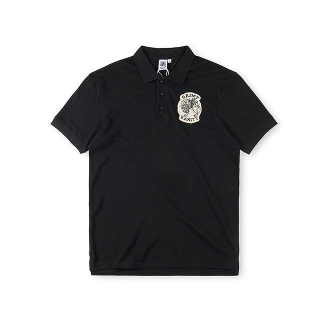 SAINT VANITY Embroidered Patch Short-Sleeve Polo Shirt - Black Hover Image