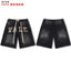 VALEFOREVER Black Faded Denim Shorts Embroidery Hotfix Rhinestone Logo