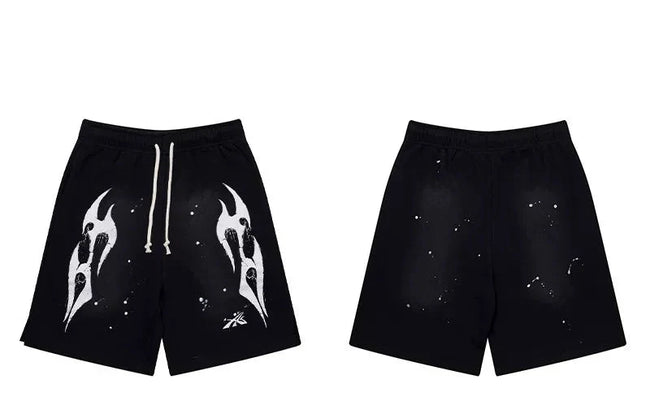 Hellstar Black White Flame Print Shorts Hover Image