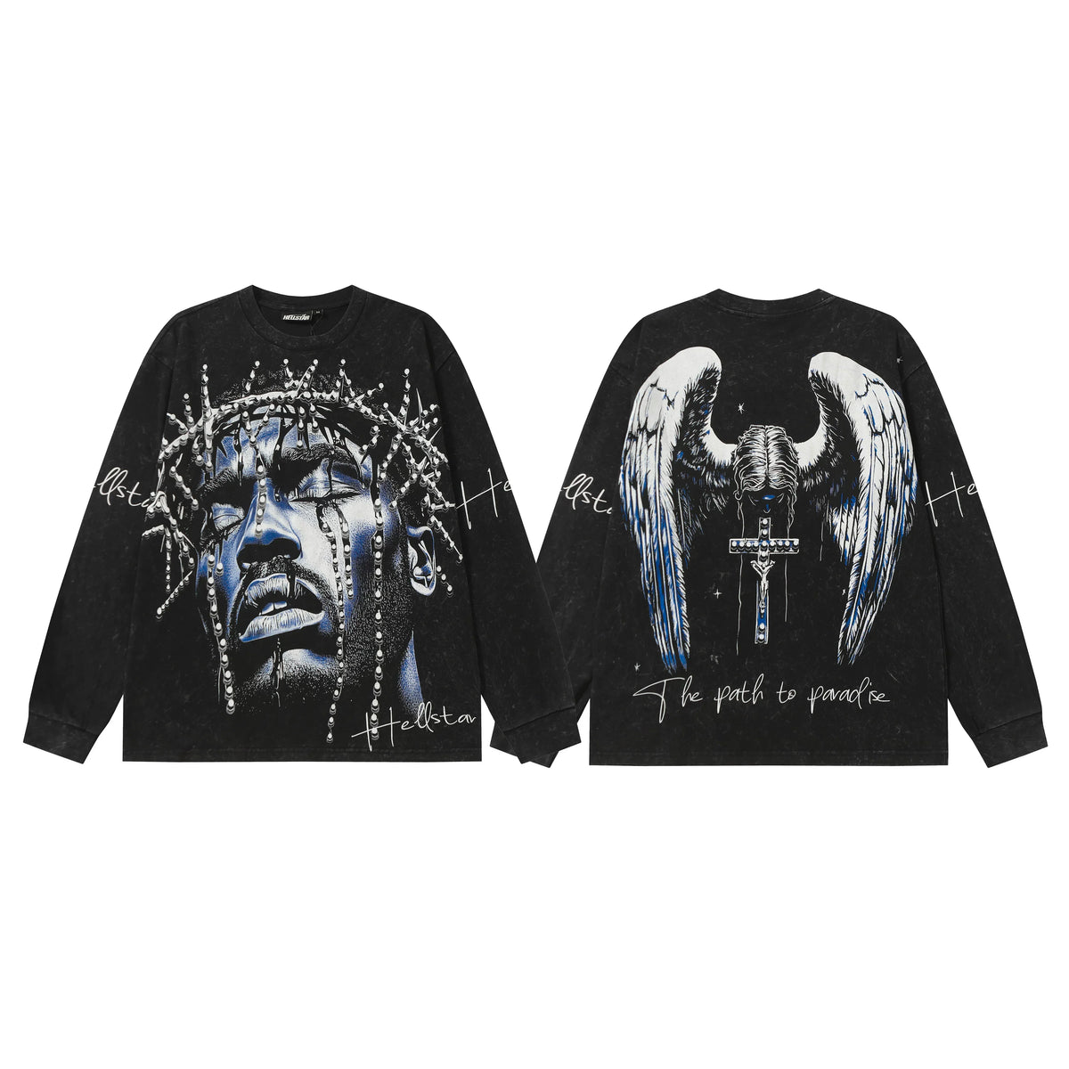 Hellstar Black Crown Portrait Angel Wing Long Sleeve Tee