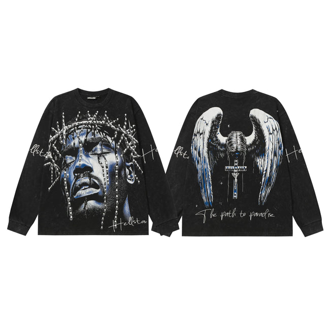 Hellstar Black Crown Portrait Angel Wing Long Sleeve Tee Hover Image