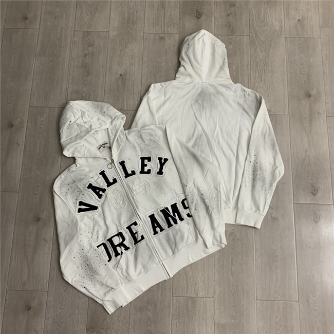 VALEFOREVER White Valley Dreams Rhinestone Zip Up Hoodie Hover Image