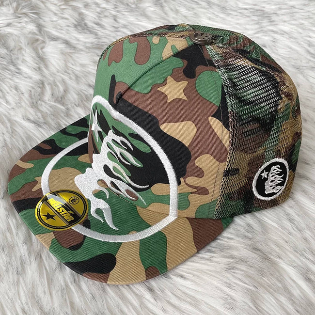 Hellstar Camo Circle Flame Logo Trucker Cap Hover Image