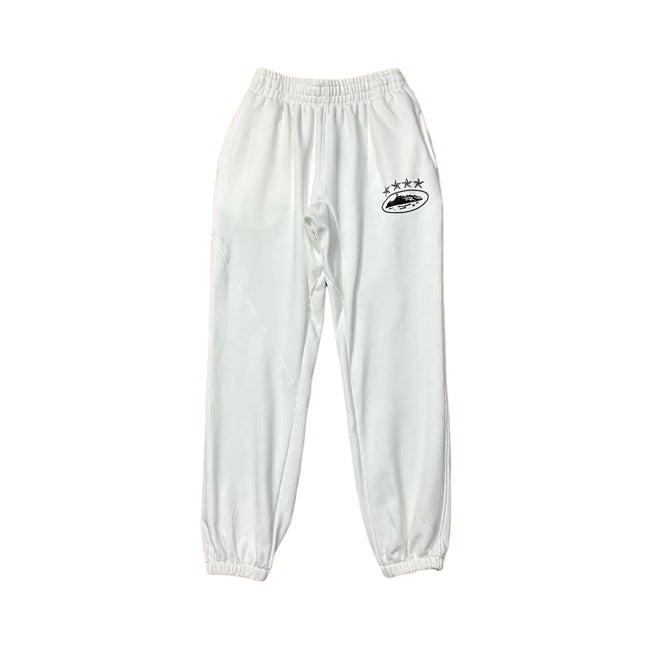 White Vintage Oval Graphic Sweatpants – Oversized Streetwear Joggers Hover Image