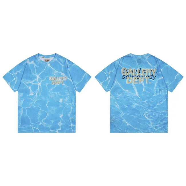 Gallery Dept. Water-Effect Tie-Dye Sound Mind Short Sleeve T-Shirt - Blue Hover Image