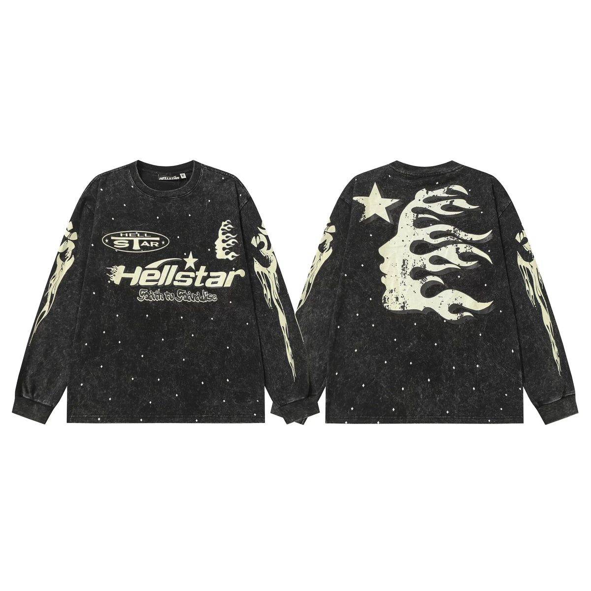 Hellstar Black Star Flame Vintage Long Sleeve Top