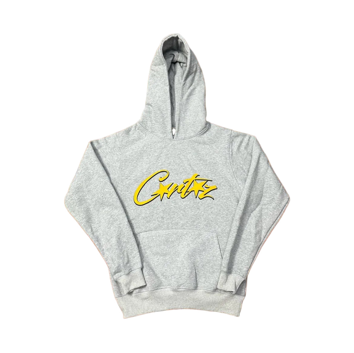Grey Script Logo Hoodie – Oversized Streetwear Pullover Sweatshirt