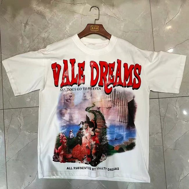 Valleydream White Red Bold Letter Surreal Scenery Vintage T-Shirt Hover Image