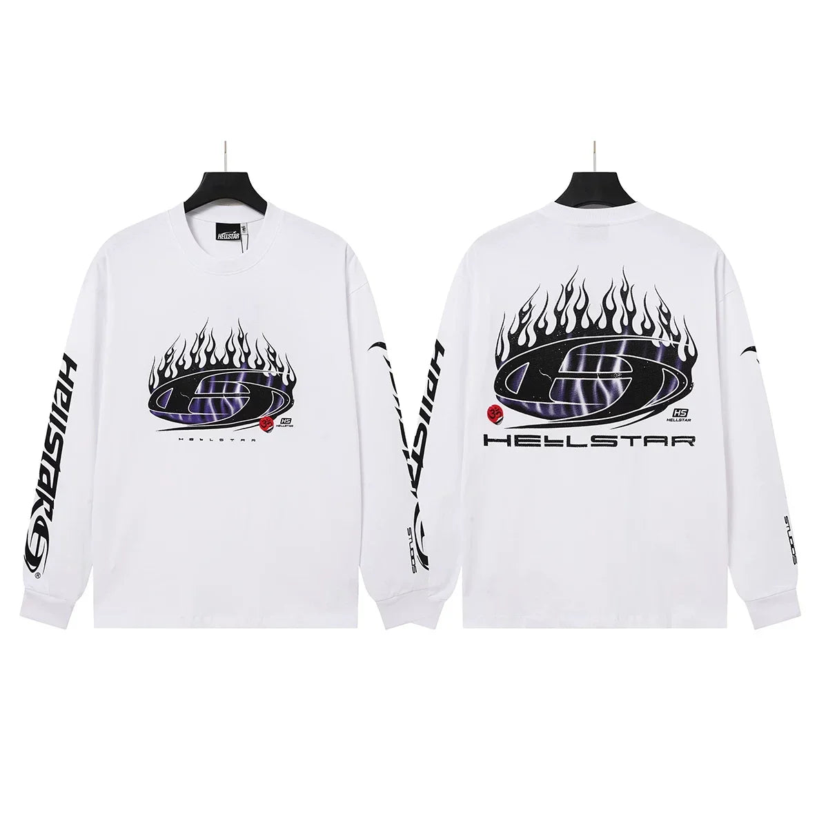 Hellstar White Flame Basketball Graphic Long Sleeve Shirt