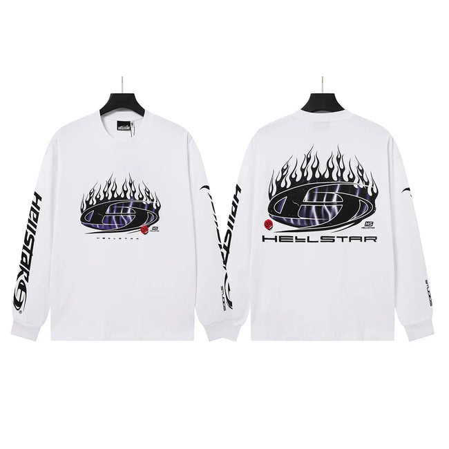 Hellstar White Flame Basketball Graphic Long Sleeve Shirt Hover Image