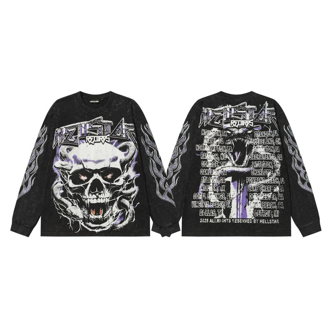 Hellstar Black Purple Flame Skull Long Sleeve Tee Hover Image