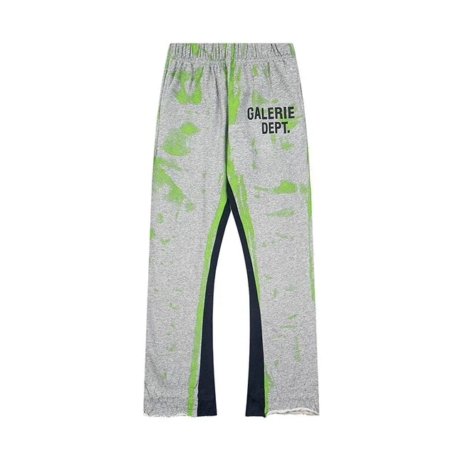 Gallery Dept. "GALERIE DEPT." Lime Green Tie-Dye Wash Contrast Panel Sweatpants - Heather Grey Hover Image