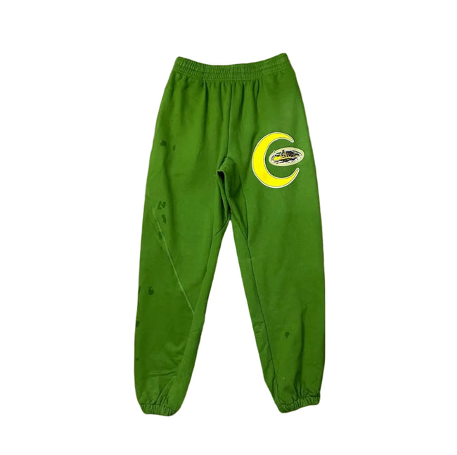 Green Crescent Graphic Sweatpants – Oversized Streetwear Joggers Hover Image