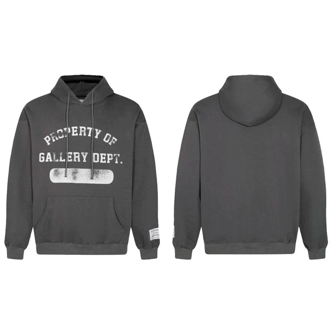 Gallery Dept. Charcoal Hoodie – “PROPERTY OF” Distressed Print Hover Image