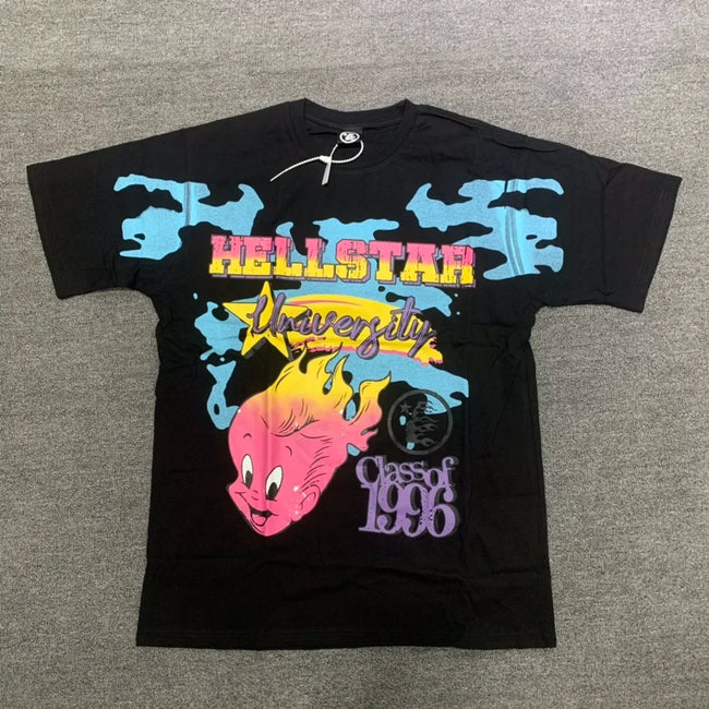 Hellstar University 1996 Flame Cartoon Black T-shirt Hover Image