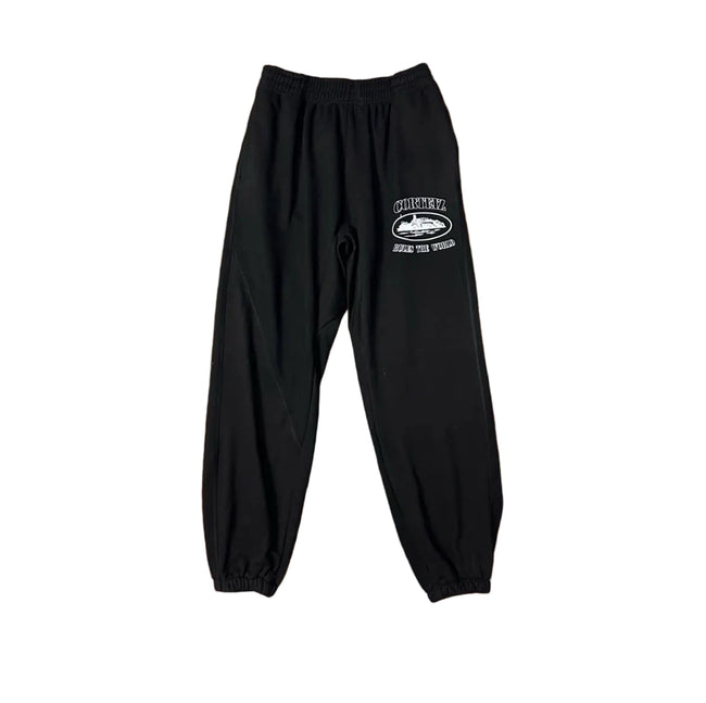 Black Vintage Graphic Sweatpants – Oversized Streetwear Joggers Hover Image