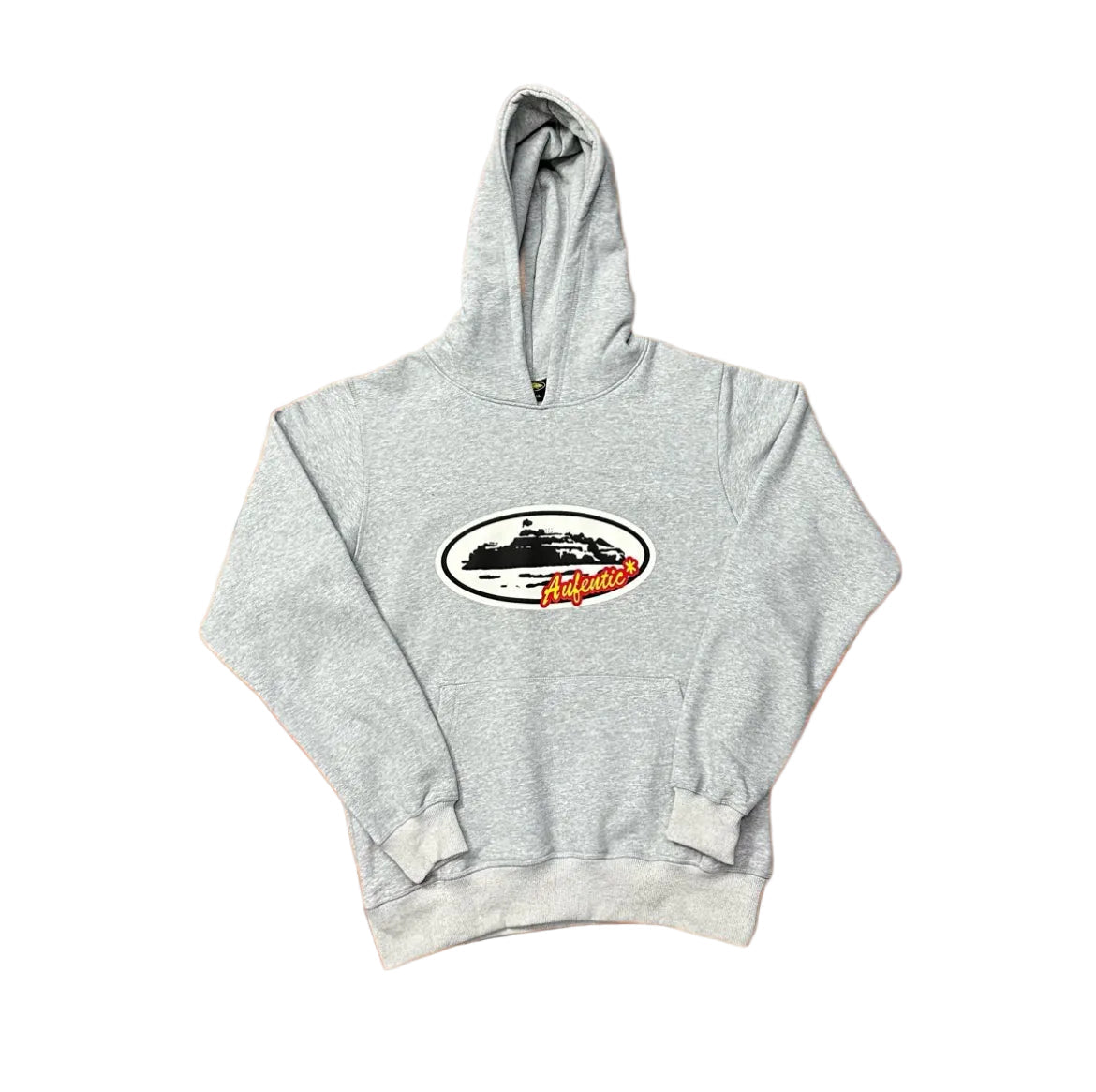 Grey Vintage Oval Graphic Hoodie – Oversized Streetwear Pullover Sweatshirt