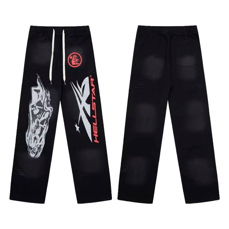 Hellstar Black Mixed Graphic Vintage Flared Sweatpants