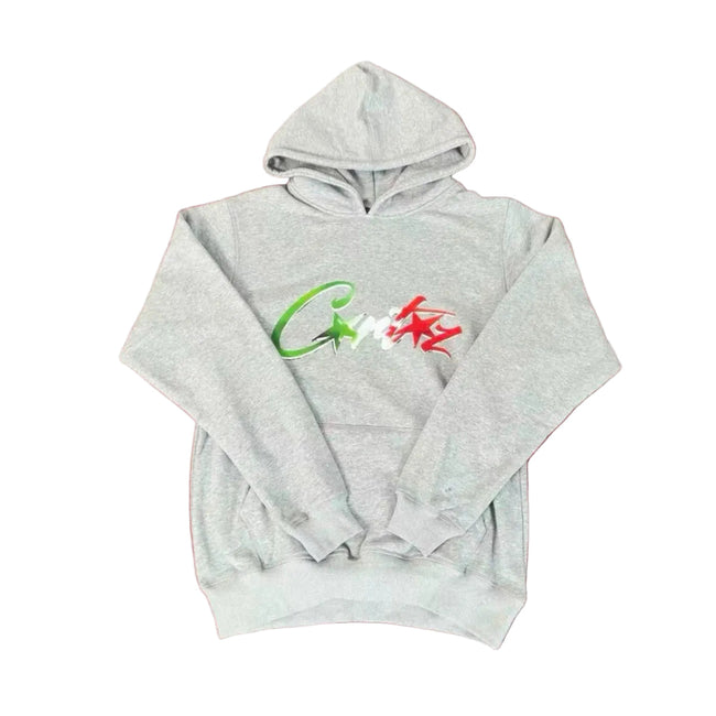 Corteiz “C-Logo” Grey Hoodie — Colorful Star Graphic on Oversized Streetwear Pullover Hover Image