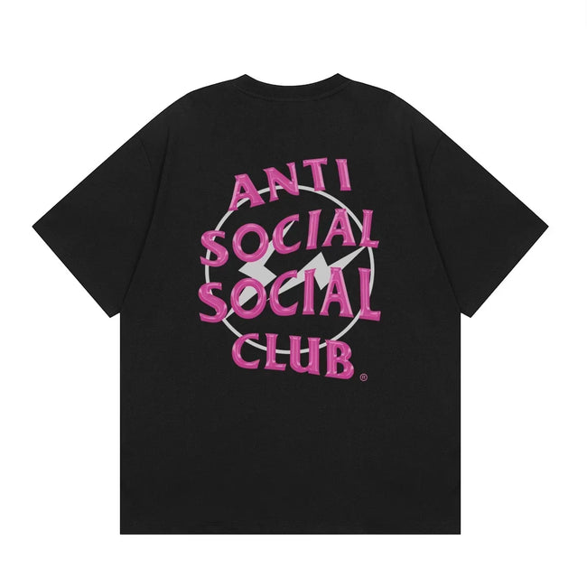 Anti Social Social Club Pink Lightning Circle Logo T-Shirt - Black Hover Image