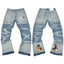 Gallery Dept. Graphic Logo & Spray Stripe Distressed Denim Jeans