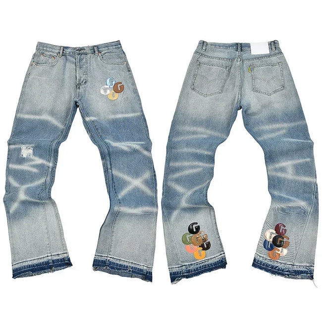 Gallery Dept. Graphic Logo & Spray Stripe Distressed Denim Jeans Hover Image