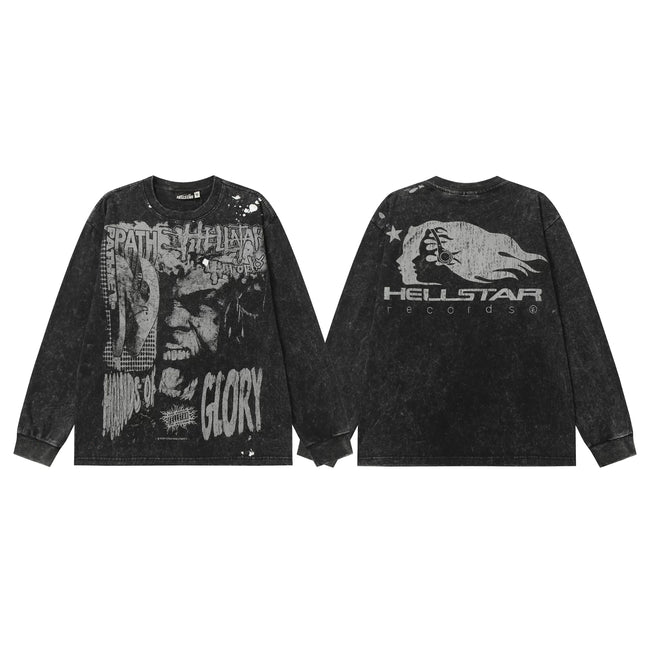Hellstar Black Washed Portrait Long Sleeve Shirt Hover Image