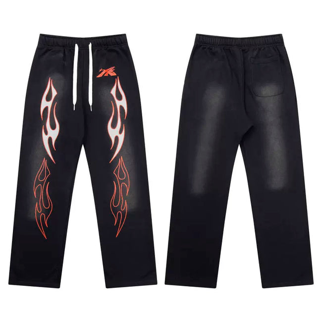 Hellstar Black Red Flame Flared Sweatpants Hover Image