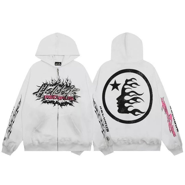 Hellstar White Vintage Printed Zip Hoodie Hover Image