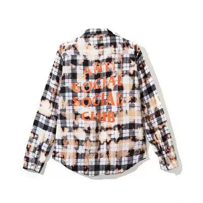 Anti Social Social Club Bleached Plaid Flannel Shirt - Black/White/Orange Hover Image