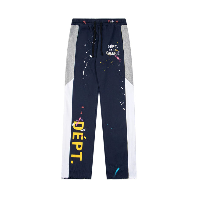 Gallery Dept. "DEPT. de la GALERIE" Vertical Logo Paint Splatter Contrast Panel Sweatpants - Navy Blue Hover Image
