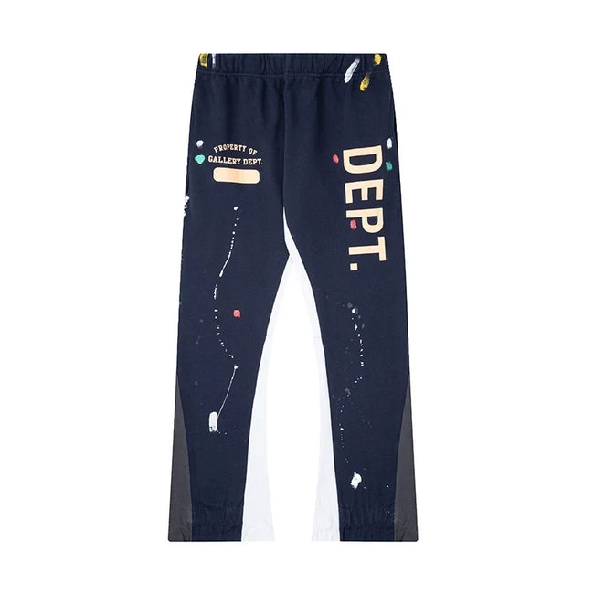 Gallery Dept. "DEPT." Vertical Logo Paint Splatter Contrast Panel Sweatpants - Navy Blue Hover Image