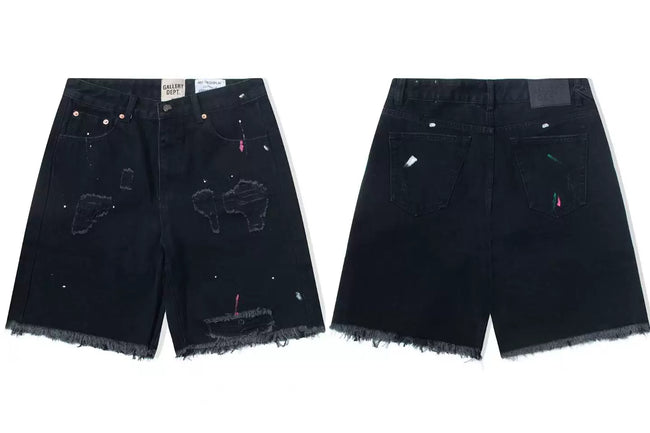 Gallery Dept. Paint Splatter Distressed Denim Shorts - Black Hover Image