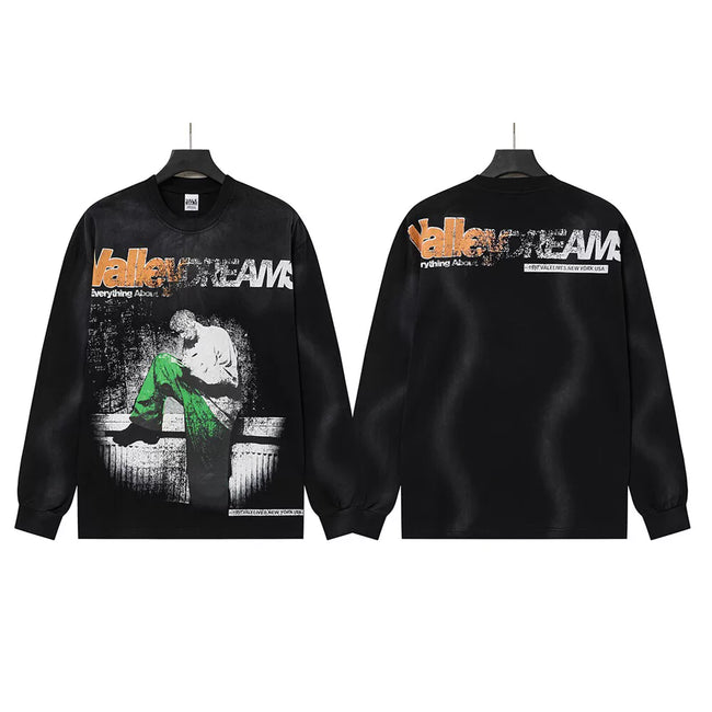 VALLEYDREAM Black Faded Landscape Art Long Sleeve T-Shirt Hover Image