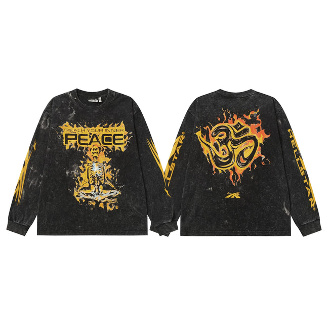 Hellstar Black Peace Flame Graphic Long Sleeve Tee Hover Image