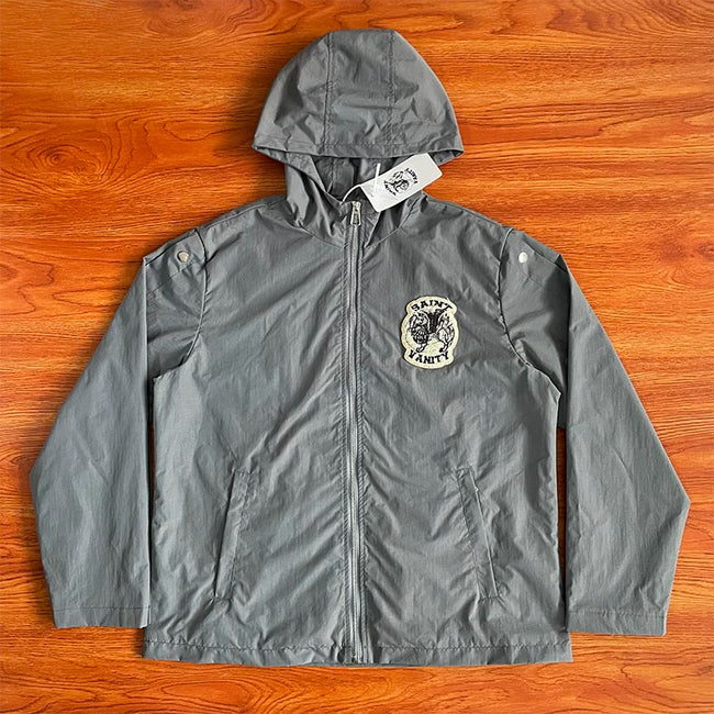 SAINT VANITY Embroidered Rivet Sports Style Casual Windbreaker - Grey Hover Image