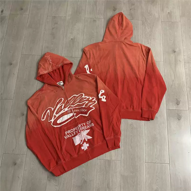 VALEFOREVER Red Gradient Script Graphic Zip Up Hoodie Hover Image