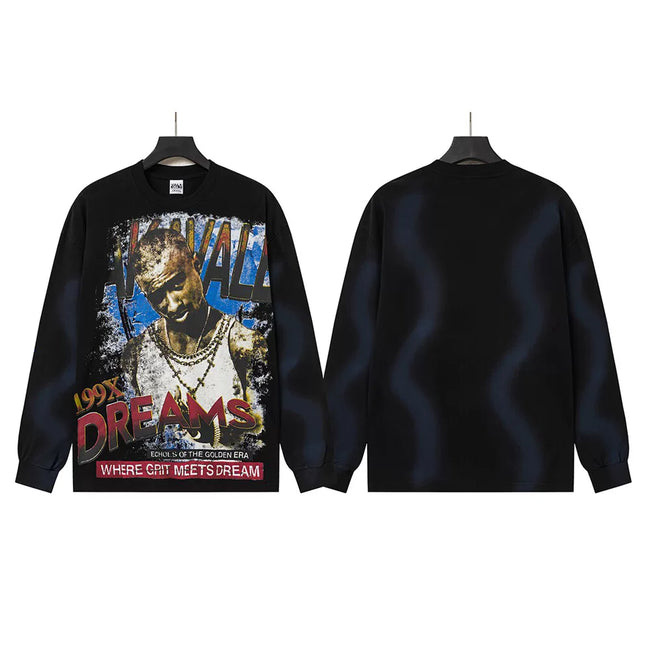 VALLEYDREAM Black Tie Dye 199X Portrait Long Sleeve Graphic Tee Hover Image