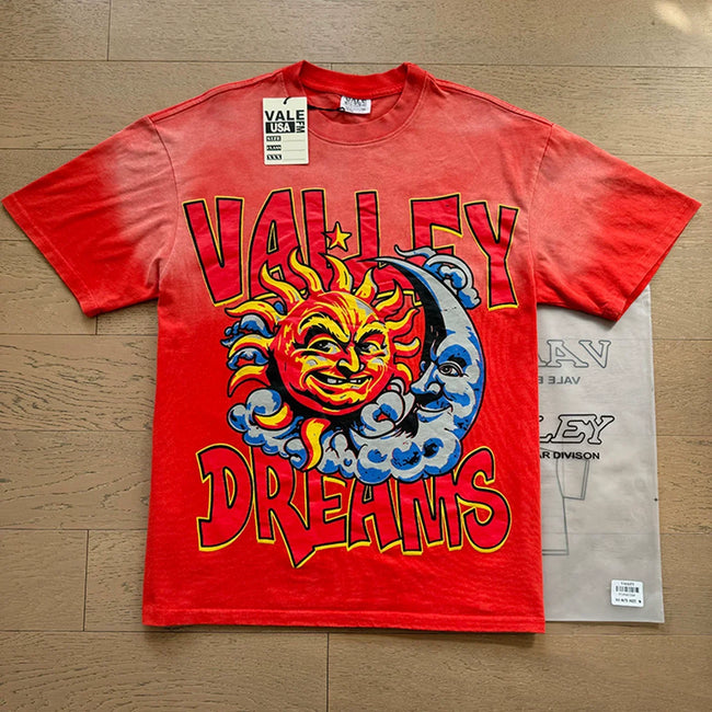 VALEFOREVER Red Sun Moon Valley Dreams Vintage Graphic Short Sleeve T-Shirt Hover Image