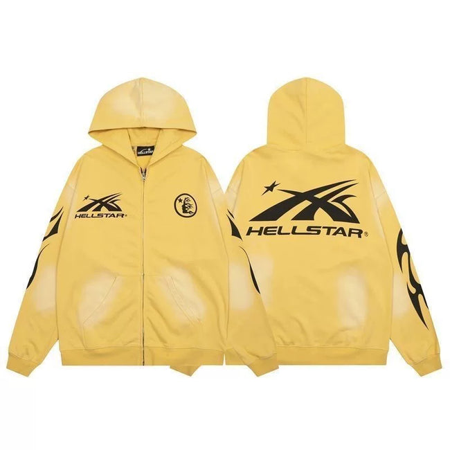 Hellstar Yellow Washed Zip Up Hoodie Hover Image