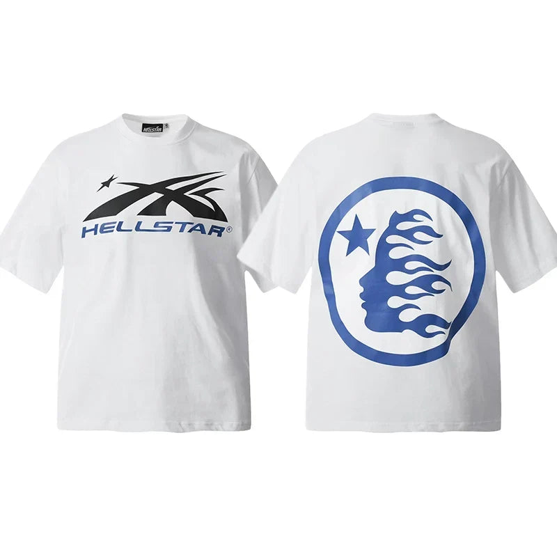 Hellstar White Blue Logo Portrait Graphic Tee