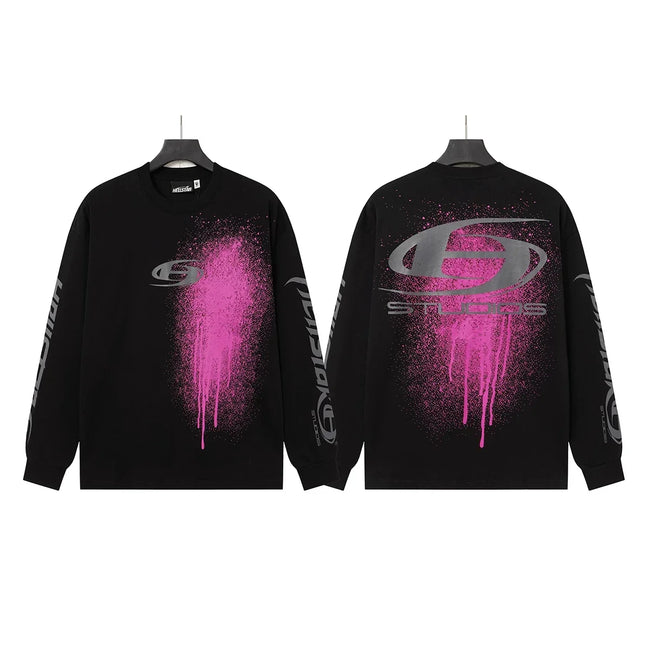 Hellstar Black Pink Drip Studios Logo Long Sleeve Tee Hover Image