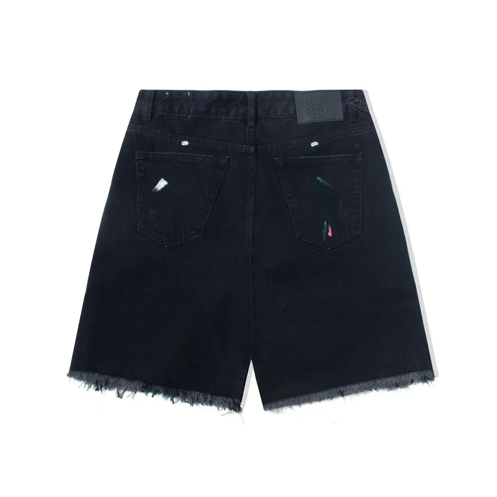 Gallery Dept. Distressed Paint Splatter Black Denim Shorts