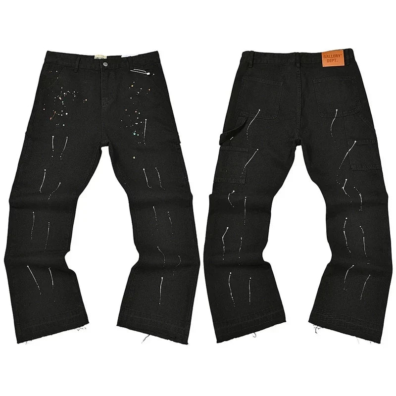 Gallery Dept. Spray Stripe & Paint Splatter Black Cargo Pants