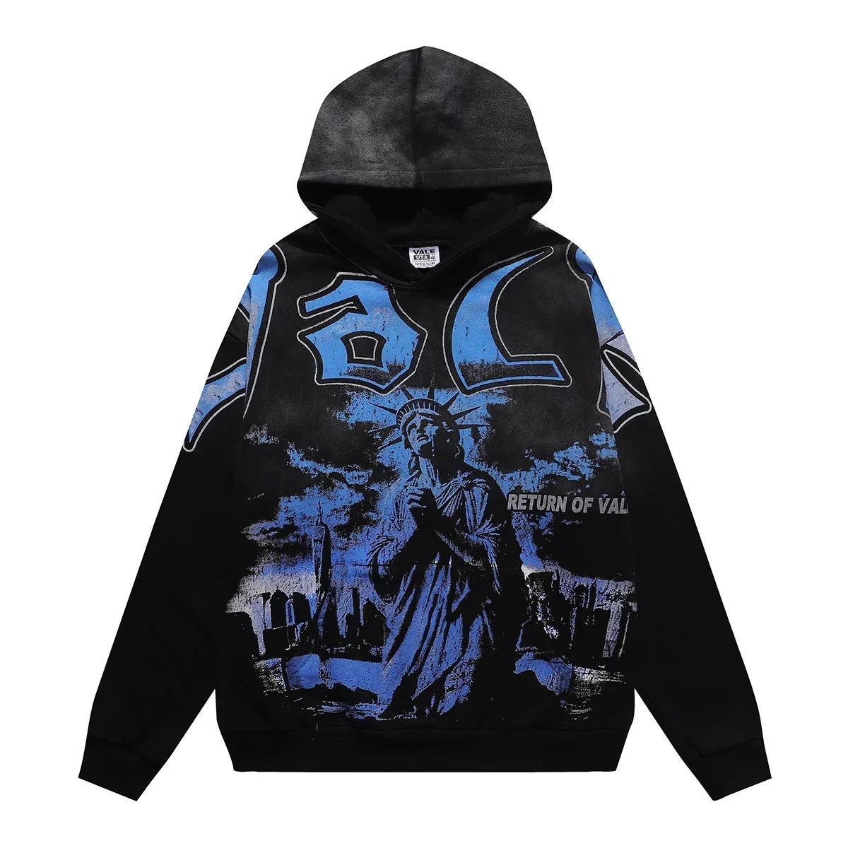 VALEFOREVER Black Blue Statue of Liberty Pullover Hoodie