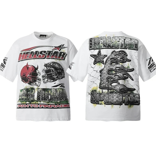 Hellstar White Double Helmet Graphic Tee Hover Image